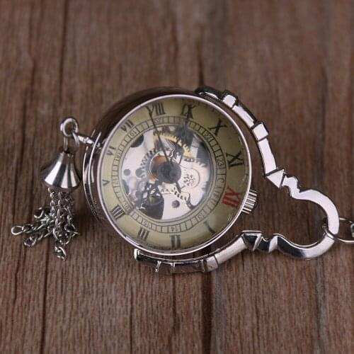 5pcs Fashion Steampunk Unique Glass Ball Shape Mechanical Pocket Watches Steel Necklace Pendant Chain Gifts PJX031