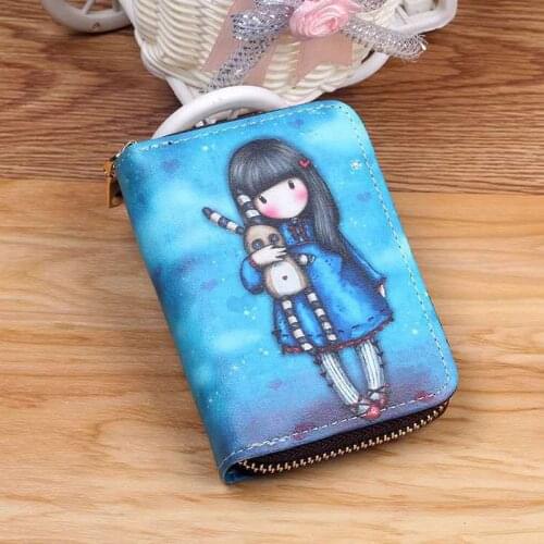 Fashion Cartoon Print Women Card Holder Wallet Durable PU Leather Female Card Case Zipper Card Wallet Cute Characters Card Bag