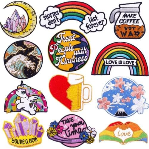 Pulaqi Cartoon Rainbow Embroidered Patches For Clothing Iron On Patch on Clothes Stickers Letter Patch On Jeans Applique Badge