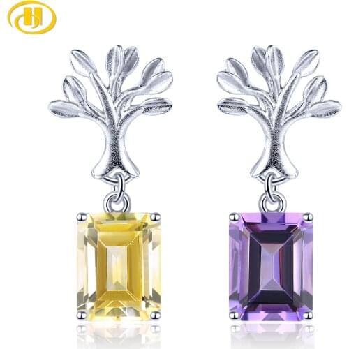 Natural Citrine Amethyst Color-Mix Stud Earring 4 Carats Crystal S925 Earring Women Special Design Party Anniversary Jewelry
