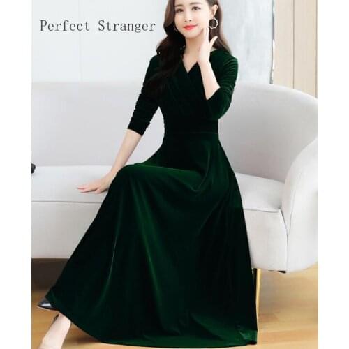 2021 Autumn Winter New Arrival Hot Sale Thicken V Collar Solid Color Women Long Velvet Dress M-3XL