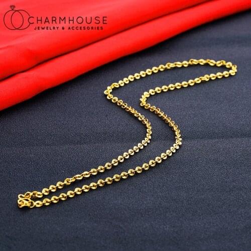 Yellow Gold GP 2mm O Chain Necklaces For Women Charm Pendant Necklace 18inch Choker Collier Femme Wedding Bridal Jewlery Gift