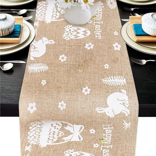 Easter Bunny Eggs Table Runner Creative Polyester Cotton Printed Table Flag Table Decoration Home Happy Easter Day Decor J60