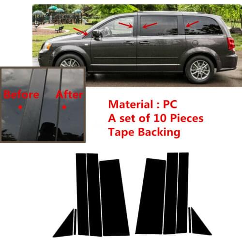 Fit For Chrysler Town&Country 08-16 Dodge Grand Caravan 08-20 10pcs Set Shiny Black Pillar Posts Side Door Window Trim Cover