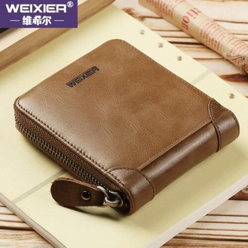 WEIXIER Men Wallet Casual Mens Clutch Leather Zipper Retro Wallet ID/Credit Card Holder Coin Purse Cartera Hombre Wallet Men