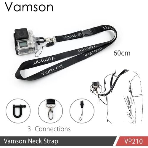 Vamson for GoPro 9 8 7 6 5 4 Sports Camera Neck Strap Black Lanyard Accessory for GoPro Hero 9 Black Quick-released Buckle VP210