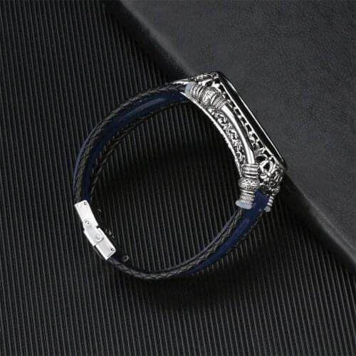 Retro Mi Band6 5 3 4 Wrist Strap For Xiaomi Mi Band 6 5 3 Leather Strap Replacement Leather Beading Bracelet Strap Weave Braided