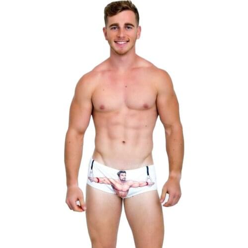 Sexy Men Swimwear Swimsuits Boxer Briefs Bikini Gay Penis Pouch Swimming Trunks Bathing Suits Board Shorts Beach Sports White