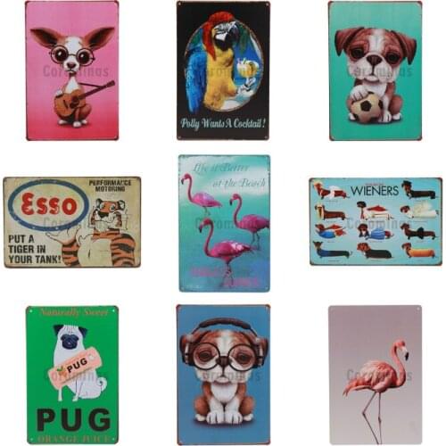 Vintage Pets Dog Metal Sign Tin Poster A Home Doberman Golden Labrador Home Decor Bar Decoration Wall Art Painting 20x30cm