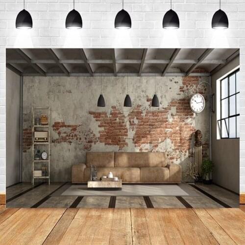 Yeele Interior Vintage Grunge Brick Wall Sofa Clock Photography Backdrop Personalized Photographic Backgrounds For Photo Studio