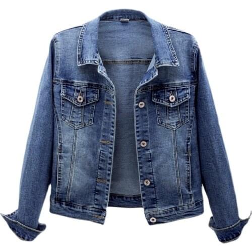 Harajuku Denim Jacket Women 2021 Plus Size Autumn Vintage Long Sleeve Slim Jeans Coat Student Casual Female Clothes Tide G818