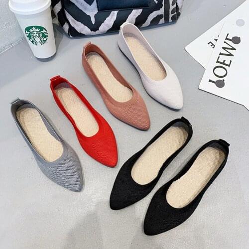 EUR35-43 big size womens flats 2021 new pointed toes flat bottom knitted casual shoes for wonen spring summer fall shoe A076