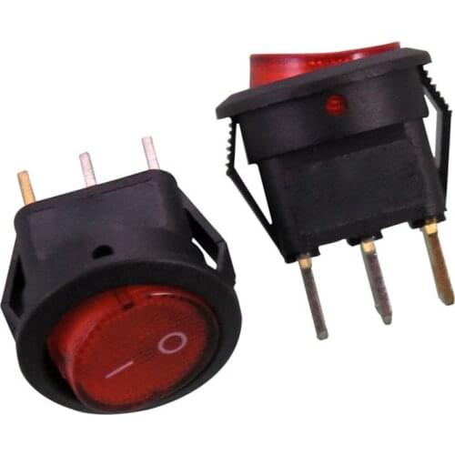 10pcs Red Circular Tactile Rocker Switch On-Off Button Power Switch 3pins illuminated round switch with light 6A 3A 250V 20MM