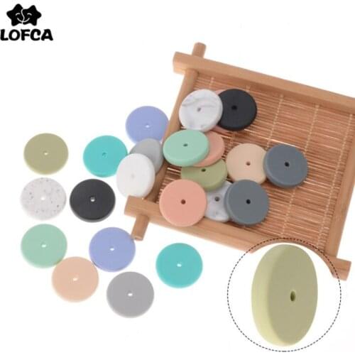 LOFCA 10pcs Coin Beads Food Grade Silicone beads Baby Teether Disc Beads Teething Beads Disc DIY Pacifier Clips Teething Toys