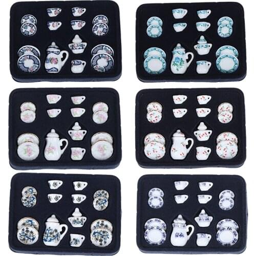 15Pcs 1:12 Dolls House Miniature Mugs Dish Cups Pot Set Direction Furniture Toys Coffee Tea Cups Dollhouse Accessory