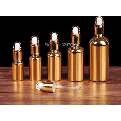 20pcs/lot 10ml20ml30ml50ml100ml Basket Cap Essential Oil Bottle, Glass Gold Empty Dropper Container, Portable Women Makeup Tool