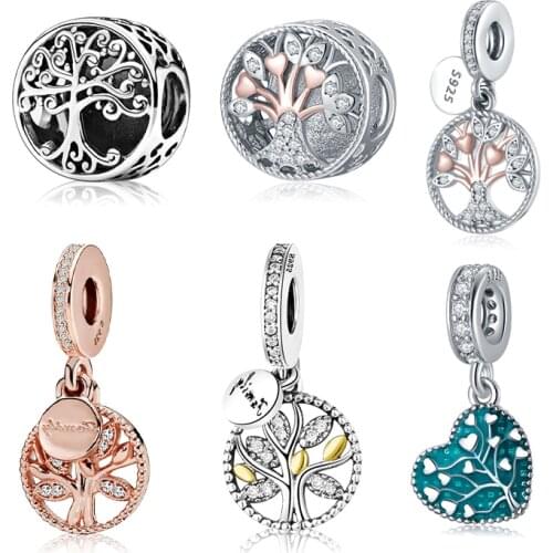 925 Sterling Silver Family Heritage life Tree Pendant Beads Charms Fit Original Fashion Bracelet Jewelry making Gift For Women
