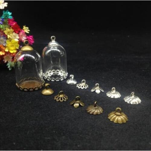 300sets/lot 25*18mm lace tray cover glass tube vial bottle glass cover dome pendant charm DIY necklace jewelry findings supplies
