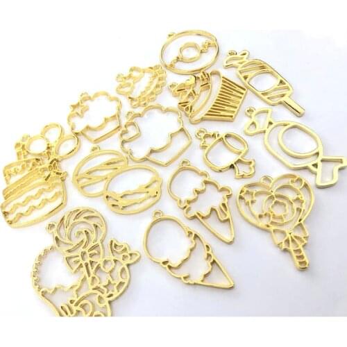 5pcs Kawaii Candy Birthday Cake Open Bezel DIY Jewelry Pendant Accessories Charms Handmade Resin Craft Ice Cream Metal Frame