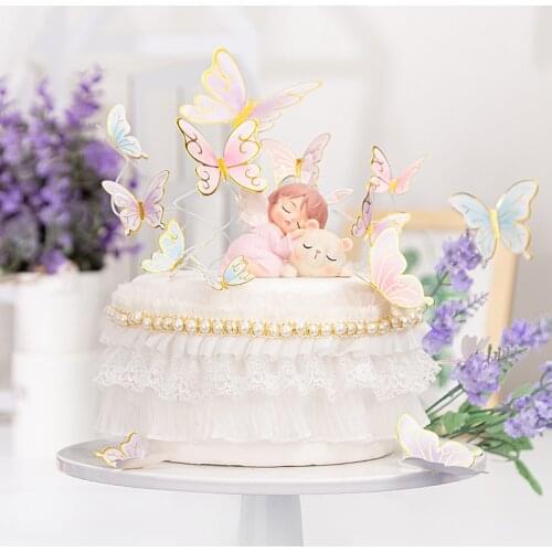 DIY Butterfly Paper Cake Toppers and Pink Hot Gilt Edge Butterfly Wedding Cake Toppers for Kids Birthday Party Cupcake Decor New