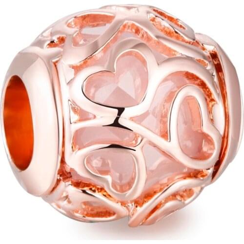 Hearts Filigree Charm Rose Gold Beads For Jewelry Making Fit Original Bracelet for Women DIY Fashion Jewelry