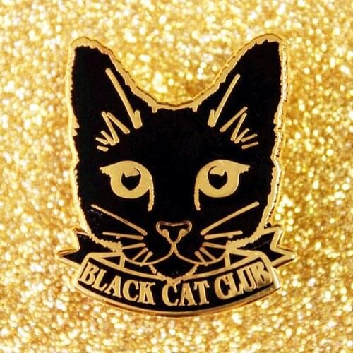 Black Cat Club Cat Lover Enamel Brooch Pin Backpack Hat Bag Collar Lapel Pins Badges Women Mens Fashion Jewelry Accessories