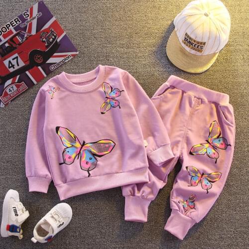 New Autumn Children Girls Clothes Infant Costume Cartoon causal butterfly T-Shirt Pants 2pcs/Sets Kid Cotton Toddler Tracksuits