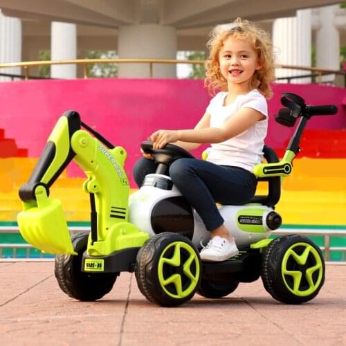 Childrens all-electric excavator can ride Kids four wheel electric large excavator Boy girl charging toy construction vehicle