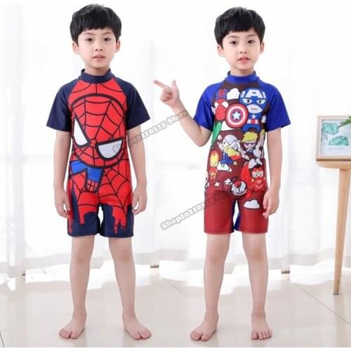 Disney Anime Marvel Childrens Swimsuit Boy One Piece Swimwear Captain America Spiderman Iron Man Flash Man Kids Sport Beachwear