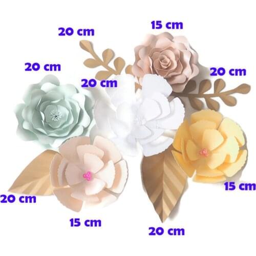 DIY Artificial Flowers Fleurs Artificielles Backdrop Giant Paper Flowers 5PCS 4 Paper Leave Wedding Party Decoration Baby Shower