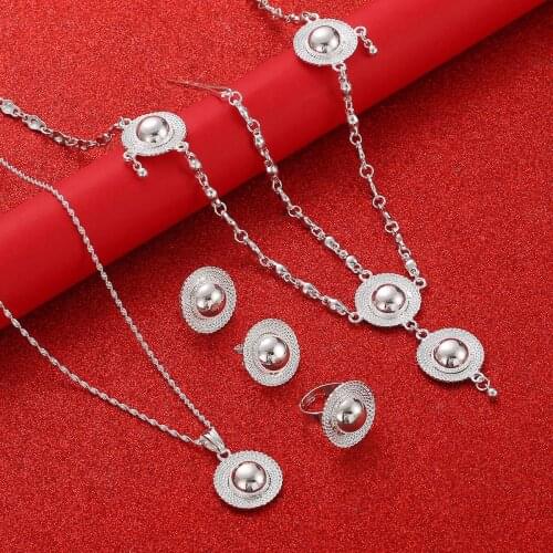 Ethiopian Cross Jewelry Pendant Necklace Earrings Hair Chain Ring Set Coptic Silver Color African Religion