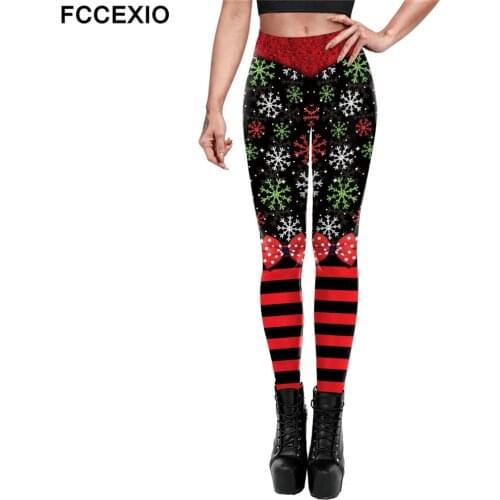 FCCEXIO Christmas Color Snowflakes Print High Waist Legging Womens Fitness Leggings Push Up Stretch Sexy Leggins Mujer XMAS Gift