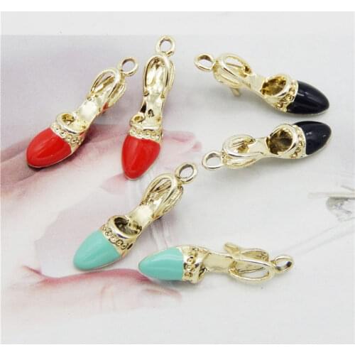 Julie Wang 6PCS Enamel High Heel Charms Mixed Colors Alloy Women Shoes High Heels Pendant Earrings Jewelry Making Accessory