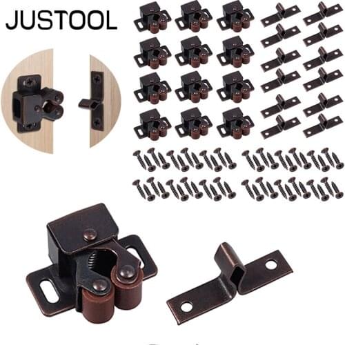 JUSTOOL 12 pcs Brown Vintage Double Roller Catch Cabinet Door Clip Cupboard Cabinet Door Closet Latch Hardware Tool Set