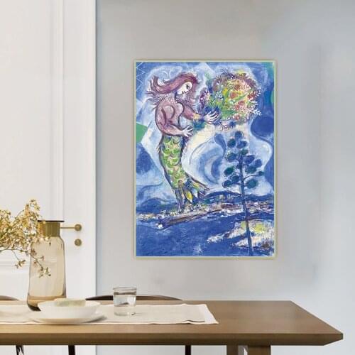 Citon Marc Chagall《Pine mermaid》Canvas Art Oil Painting Artwork Poster Decorative Picture Wall Hanging Decor Home Decoration