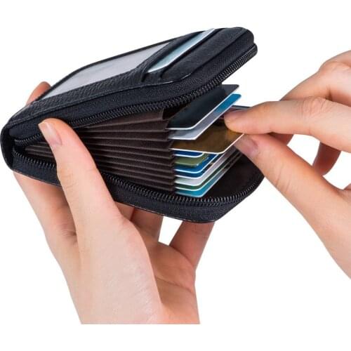 Short Zipper Transparent Window Organ Wallet Leather Credit Card Clip For Men And Women Business Card Holder Multi-functional