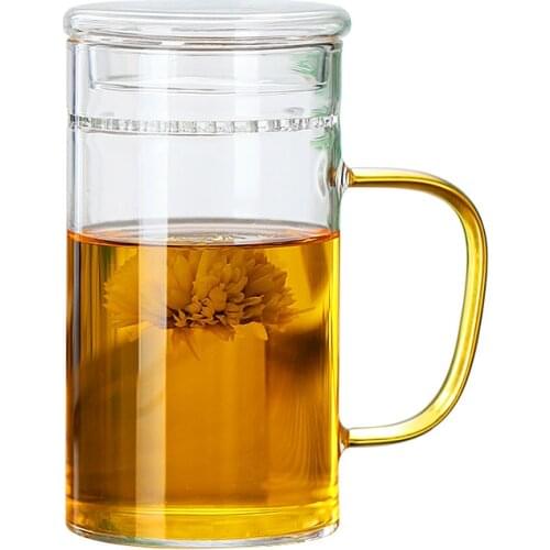 400ml Modern Fashion Crescent Filtered Tea Mug with Lid Transparent Glass Tea Infuser with Handle Office Lemon Fruit Tea Cup