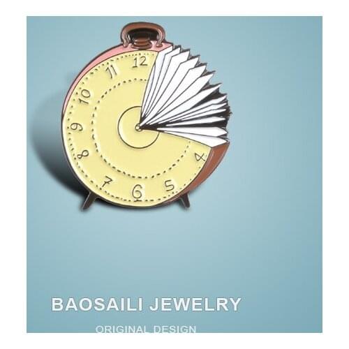 Fashion Creativity Can Turn The Page Cartoon Exquisite Alarm Clock Modelling Brooch Enamel Label Pins Shirt Badge
