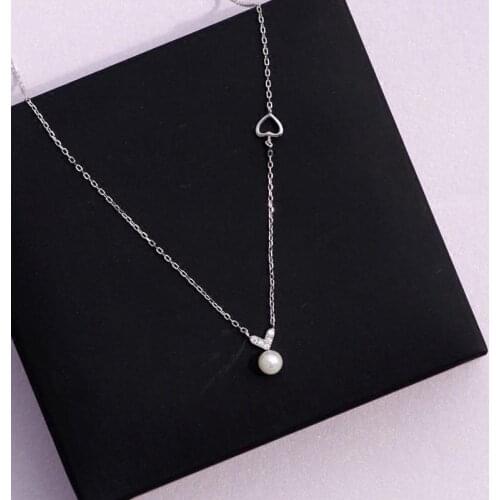925 Sterling Silver Tassel Pearl Crystal Heart Charm Pendent Necklace For Women Girls Party Jewelry Choker Collar dZ586