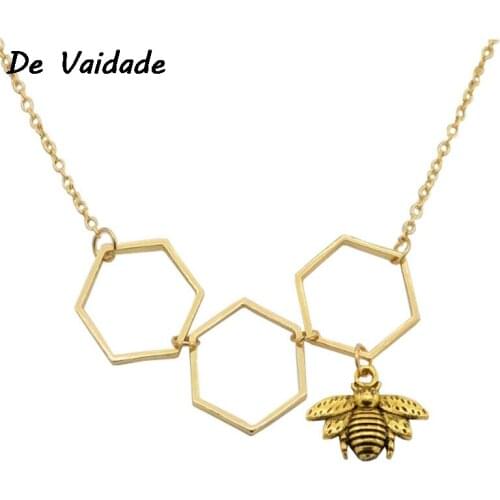 Fashion Jewelry Necklace Dull Gold Color Honeycomb Bee Pendants Hollow For Women Nice Gift