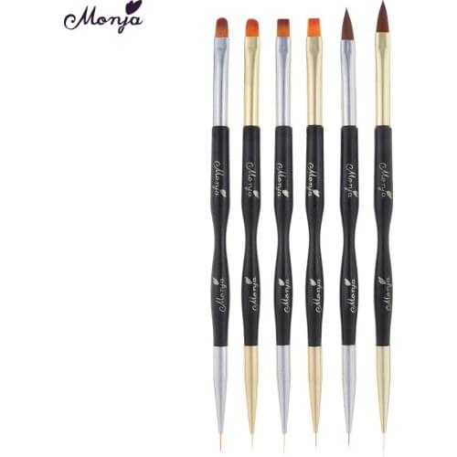 Monja Dual End Nail Art Acrylic UV Gel Powder Extension Builder Carving 3D Flower Lines French Image Painting Liner Brush Pen