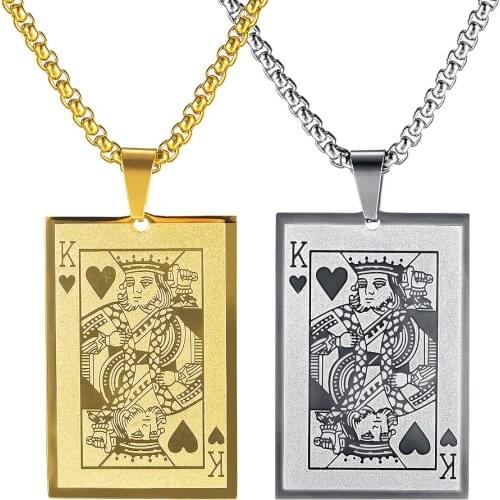 FATE LOVE Men Poker King Pendants Necklaces Stainless Steel Box Chain Fashion Male Jewelry Dropship Supplier Wholesale