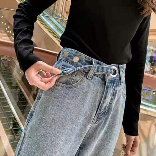 New ins pants womens autumn high waist jeans womens versatile high waist straight pants pants pants show thin students