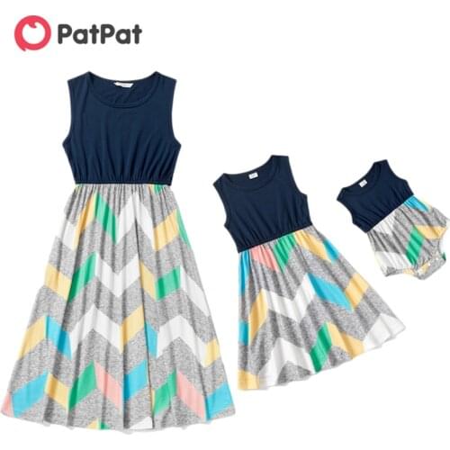 PatPat 2021 New Arrival Mommy and Me Striped Stitching Tank Dresses