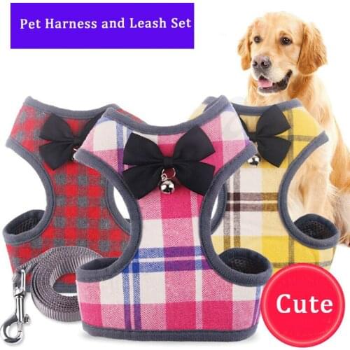 New Plaid Pet Leash Chest Strap Suit Vest Leash with Bell Cat and Dog Chain Dog Harness and Leash Set for Small Dog Harness Set