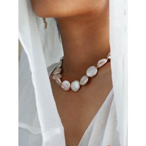 Brass With 18K Gold Real Natural Baroque Pearl Choker Necklace Wedding Jewelry Runway T Show Party Gown Gothic Japan Korean