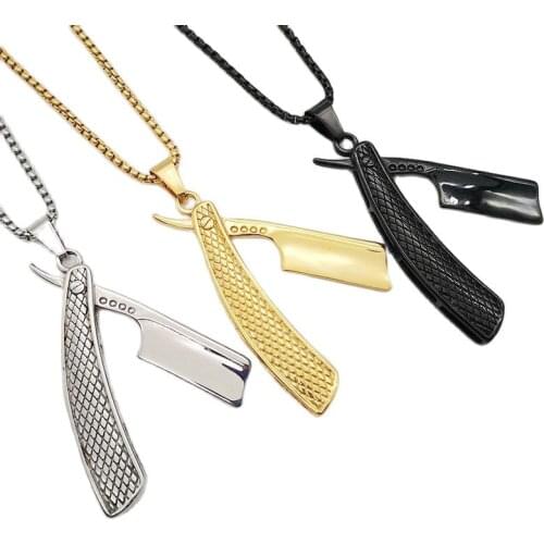 New 316L stainless steel shaver knife necklace pendant Baber Knife pendant necklace men hip hop necklace fashion CARA0221