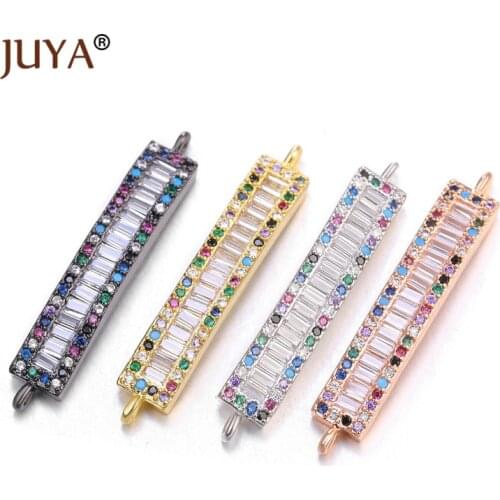 Supplies For Jewelry Copper Micro Pave Zircon Rhinestone Long Crystal Bar Shape Charm Connectors For Handmade Jewelry Making