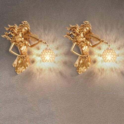 Nordic Luxury Violin Girl Decoration LED Wall Lamp Bedroom Bedside Lamp Living Room Bedroom Background Light Art Indoor Lighting