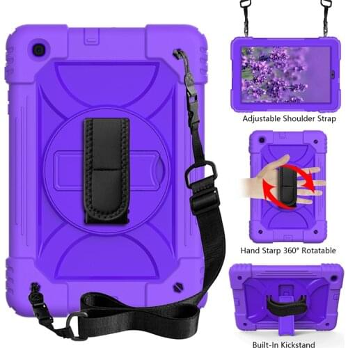 360 Degree Rotation Silicone Cover for Samsung Galaxy Tab A 10.1 T510 T515 Shockproof Case with Shoulder Strap+Pen